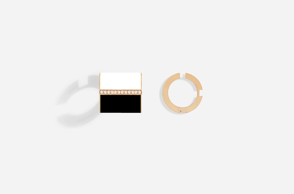 ROSE GOLD B16 BLACK & WHITE LACQUER EAR CUFFS / Rose Gold