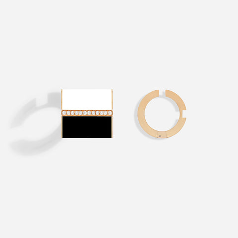 ROSE GOLD B16 BLACK & WHITE LACQUER EAR CUFFS