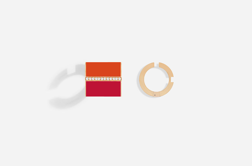 ROSE GOLD B16 ORANGE & RED LACQUER EAR CUFFS / Rose Gold