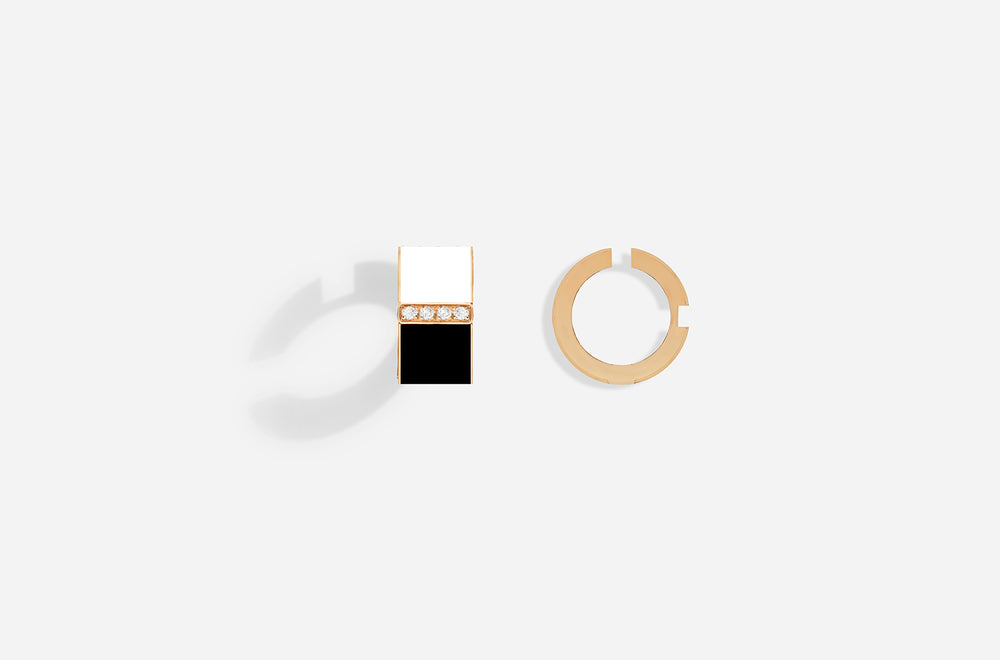 ROSE GOLD B8 BLACK & WHITE LACQUER EAR CUFFS / Rose Gold