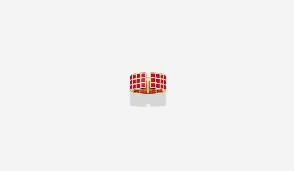 ROSE GOLD RED LACQUER SQ RING