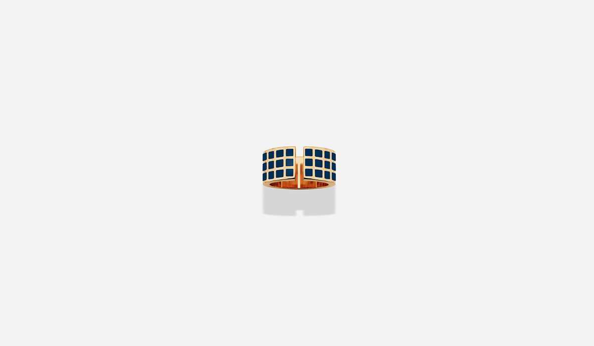 ROSE GOLD BLUE LACQUER SQ RING